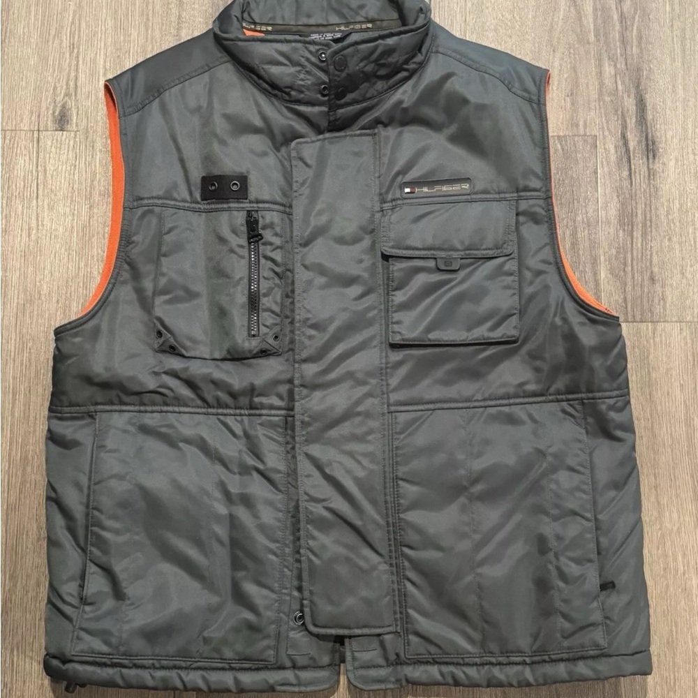 VINTAGE Y2K Tommy Hilfiger Jacket Vest Mens Large Nylon Quilted Spellout Hiking